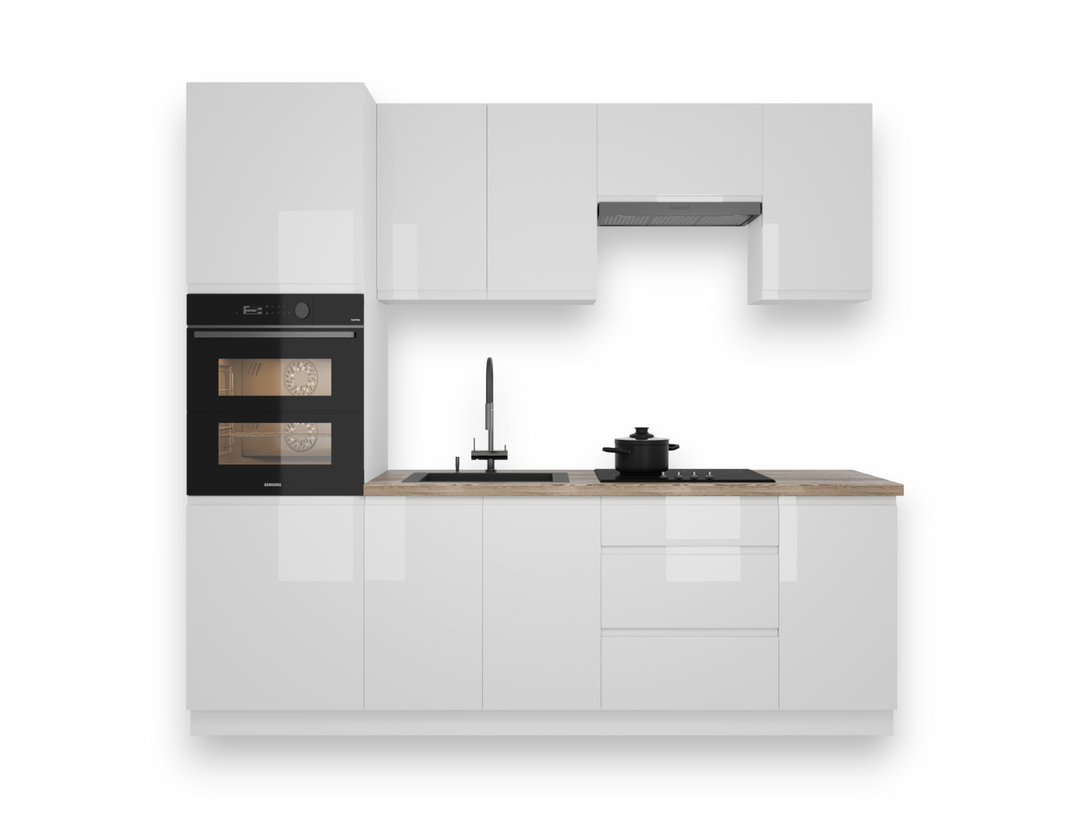 Küchenzeile K101-G240 - Aspen Weiß - Stilvoll kochen auf kleinem Raum - ROYAL24_MARKT