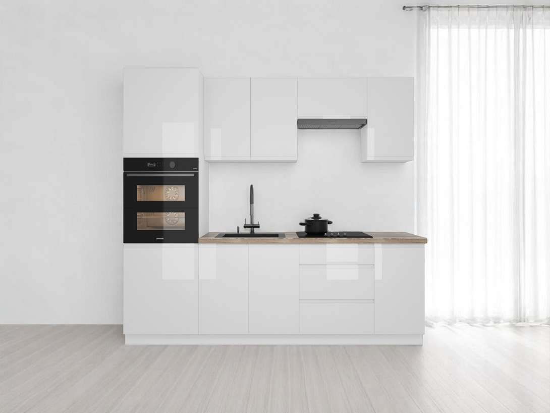 Küchenzeile K101-G240 - Aspen Weiß - Stilvoll kochen auf kleinem Raum - ROYAL24_MARKT