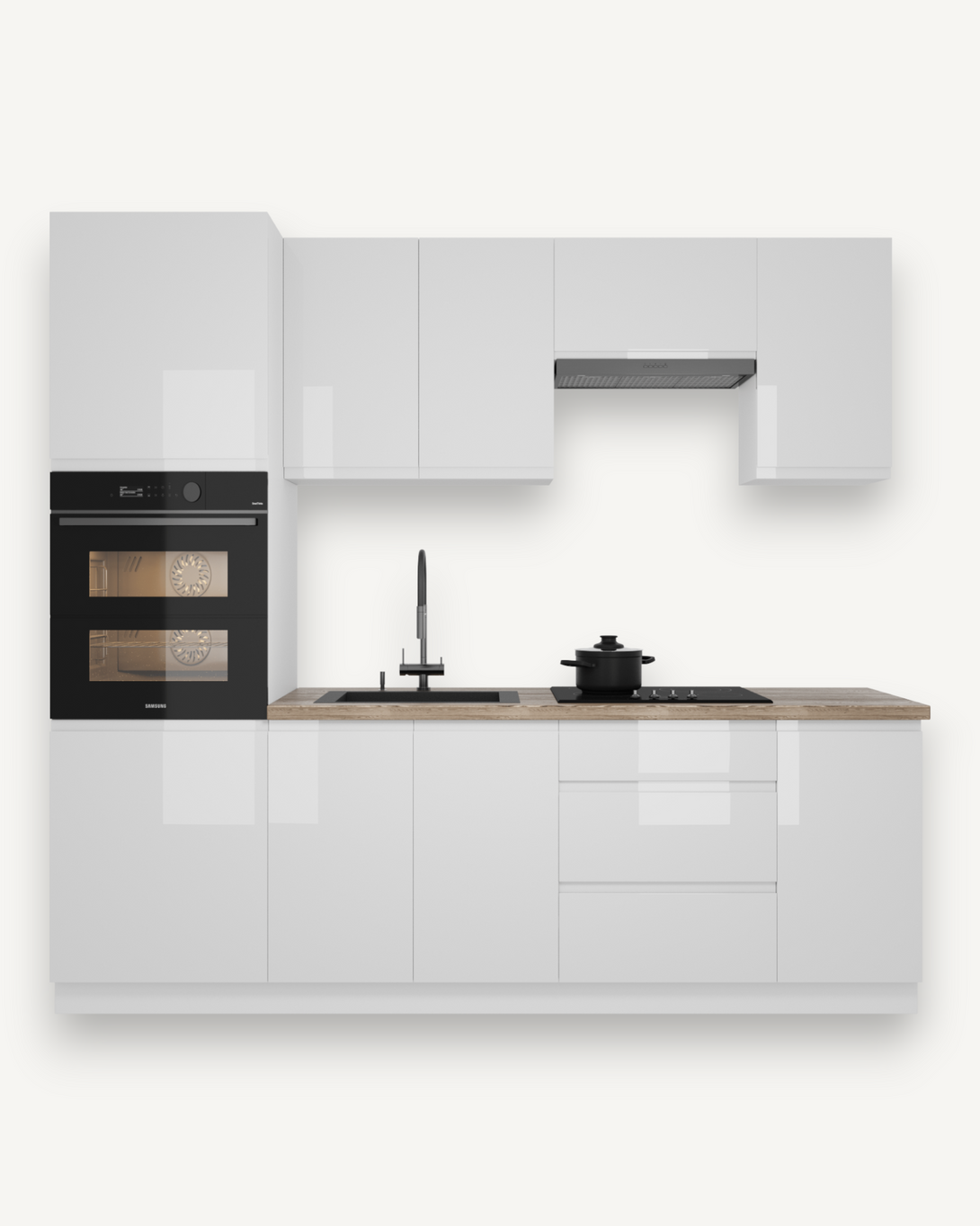 Küchenzeile K101-G240 - Aspen Weiß - Stilvoll kochen auf kleinem Raum - ROYAL24_MARKT