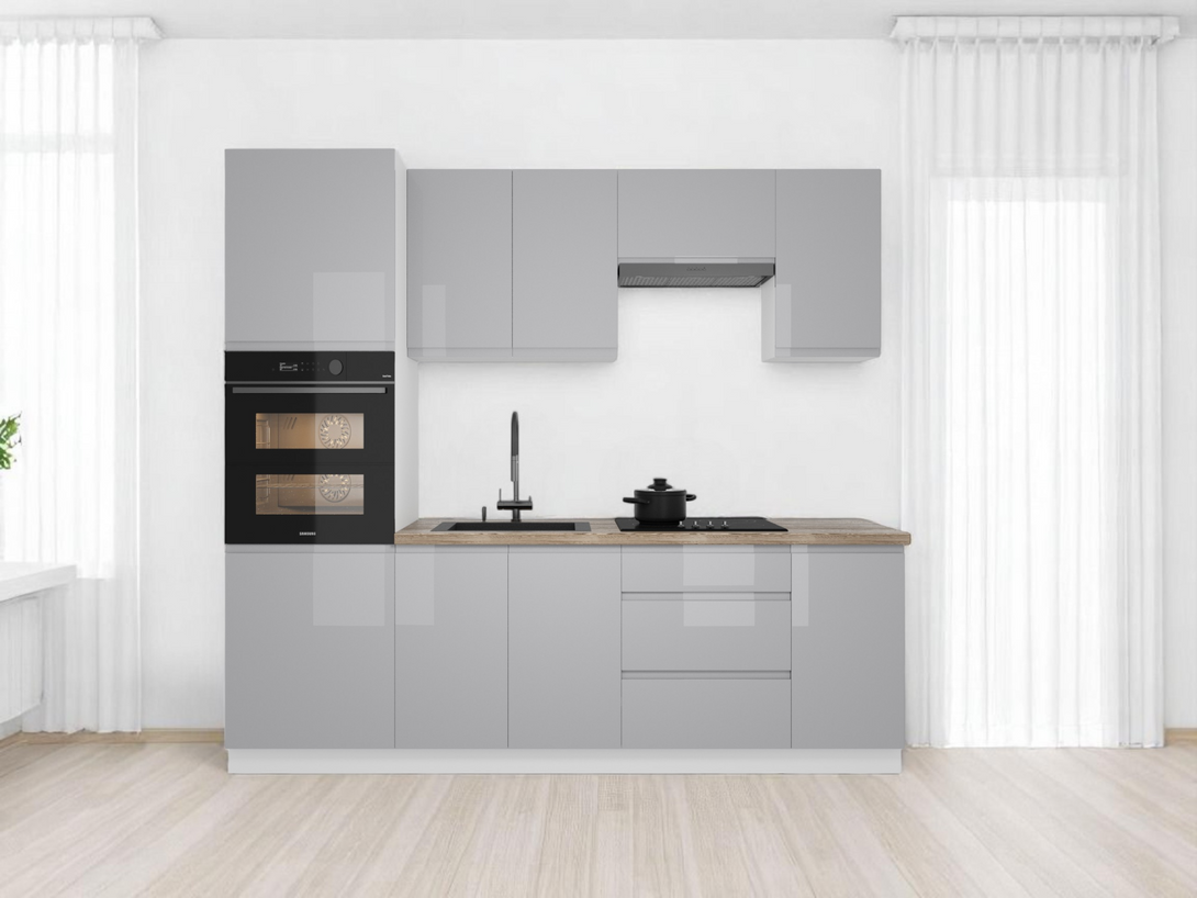 Küchenzeile K101-G240 - Aspen Grau - Stilvoll kochen auf kleinem Raum - ROYAL24_MARKT