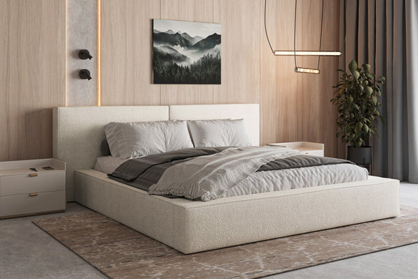 Polsterbett 06 Bouclé – Arena - Modernes Bett mit Bettkasten und Metall-Lattenrost