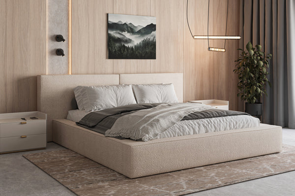 Polsterbett 06 Bouclé – Arena - Modernes Bett mit Bettkasten und Metall-Lattenrost
