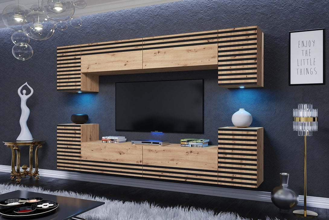 Wohnwand - 2024 Moderne Wohnwand-Highlights mit Premium-Materialien, (Komplett Set, 8-St., LUGO - P)