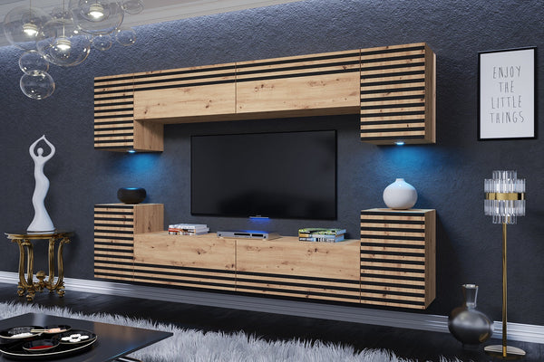 Wohnwand - 2024 Moderne Wohnwand-Highlights mit Premium-Materialien, (Komplett Set, 8-St., LUGO - P) - ROYAL24_MARKT