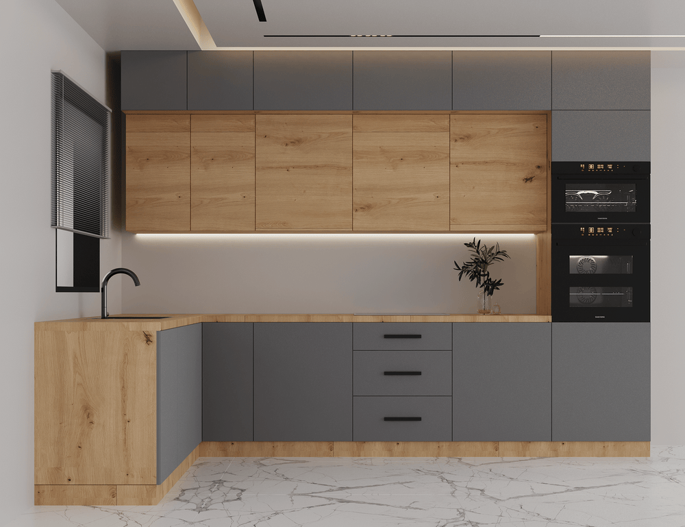 Winkelküche K105-G330 - Nexa Beige Woodline - Praktisch durchdacht für Ihr Zuhause