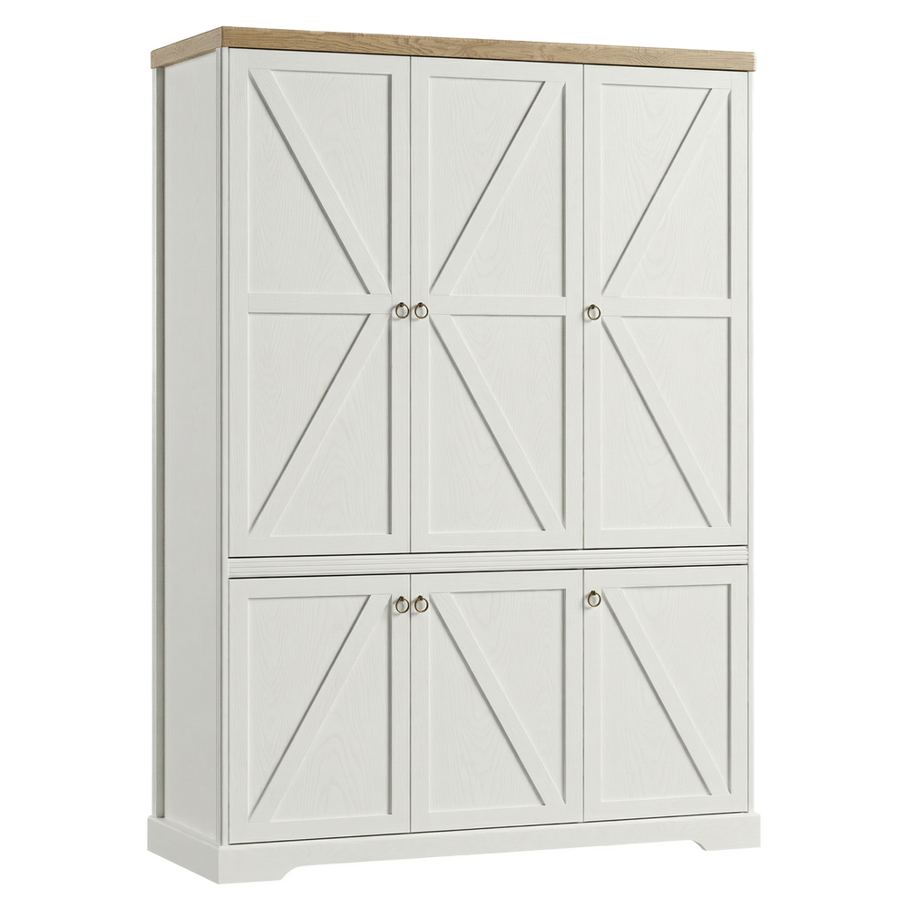 Bellmont Geräumiger 6-türiger Kleiderschrank im eleganten Landhausstil – Opalweiß / Cremona Eiche