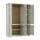 Bellmont Geräumiger 6-türiger Kleiderschrank im eleganten Landhausstil – Opalweiß / Cremona Eiche