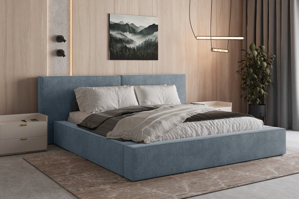 Polsterbett 06 Bouclé – Tresor - Bett mit Bettkasten, Metall-Lattenrost und modernem Design