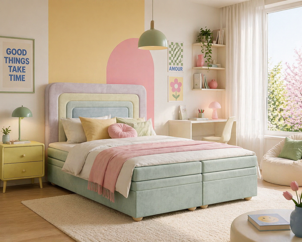 Boxbett – Bett 10 NEST – Riviera – Modernes Polsterbett mit Bettkasten