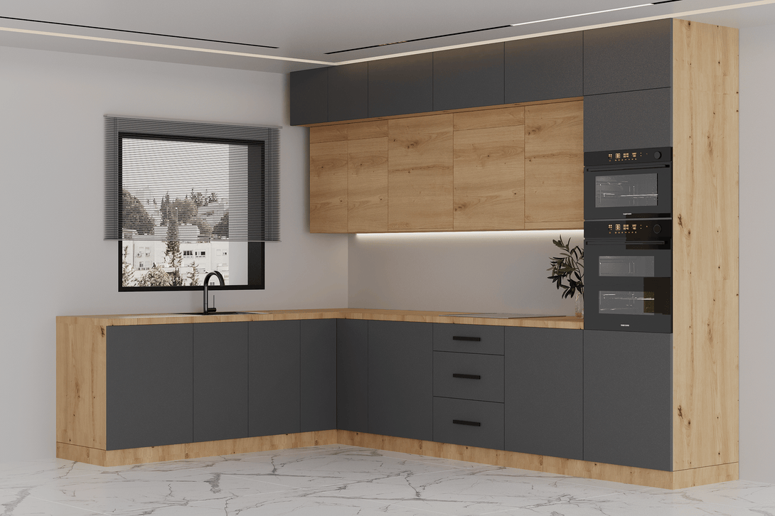 Winkelküche K105-G330 - Langen Grau Artisan - Praktisch durchdacht für Ihr Zuhause - ROYAL24_MARKT