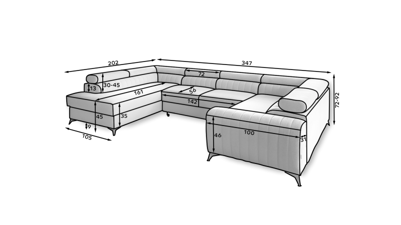 Ecksofa - LOUIS - Stromlinienförmiges Design mit verstellbaren Rückenlehnen.