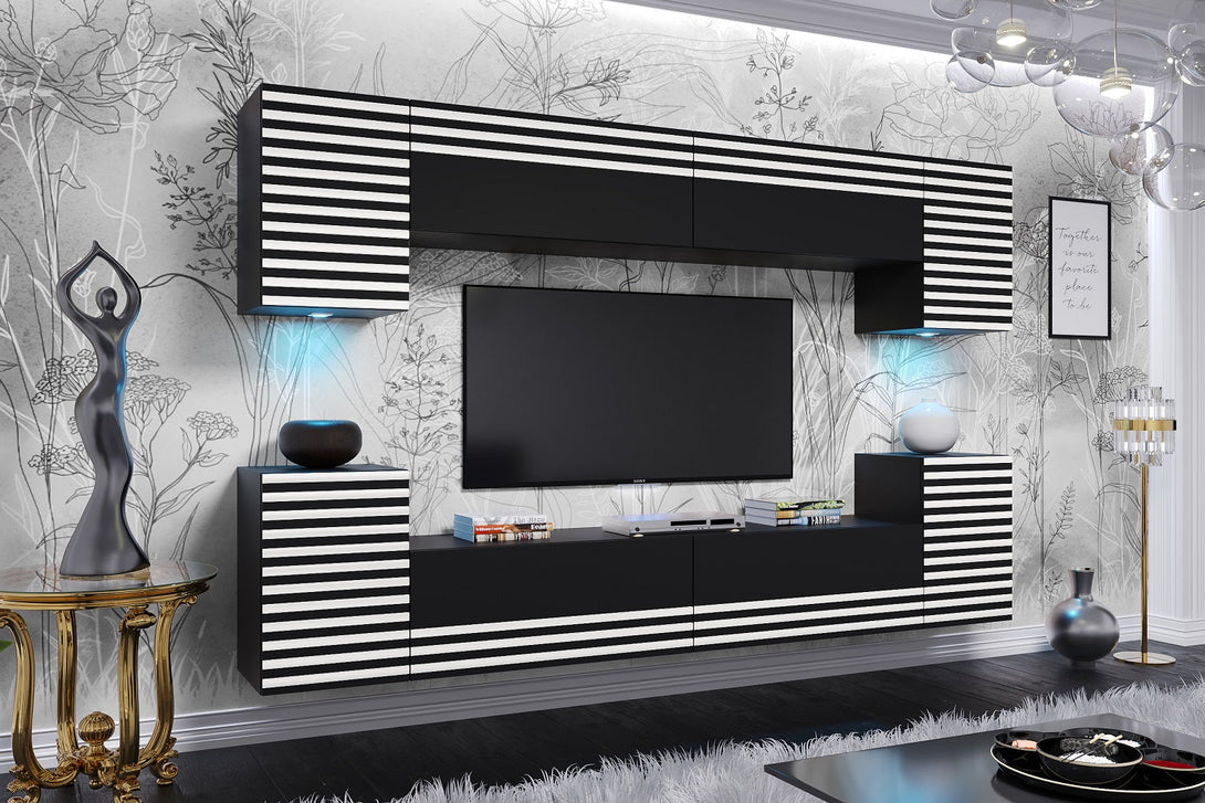 Wohnwand - 2024 Moderne Wohnwand-Highlights mit Premium-Materialien, (Komplett Set, 8-St., LUGO - P)