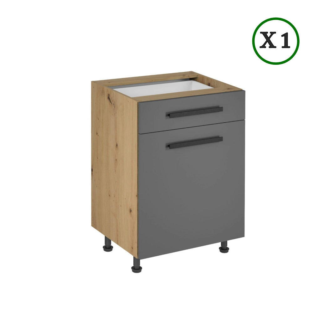 Küchenzeile - Langen - Artisan Eiche & Grau (Matt) - K14-G140 cm