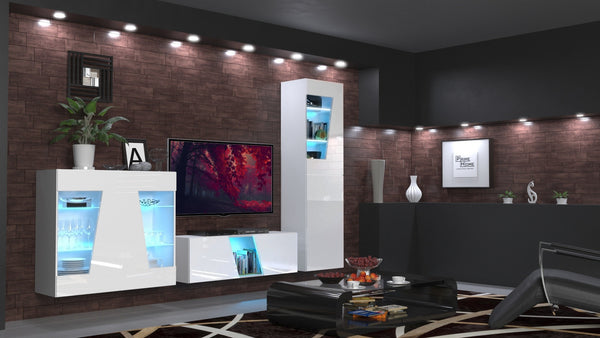 Wohnwand Weiß Hochglanz RTV-Möbel S17 - Modernes Design und stimmungsvolle Beleuchtung. - ROYAL24_MARKT