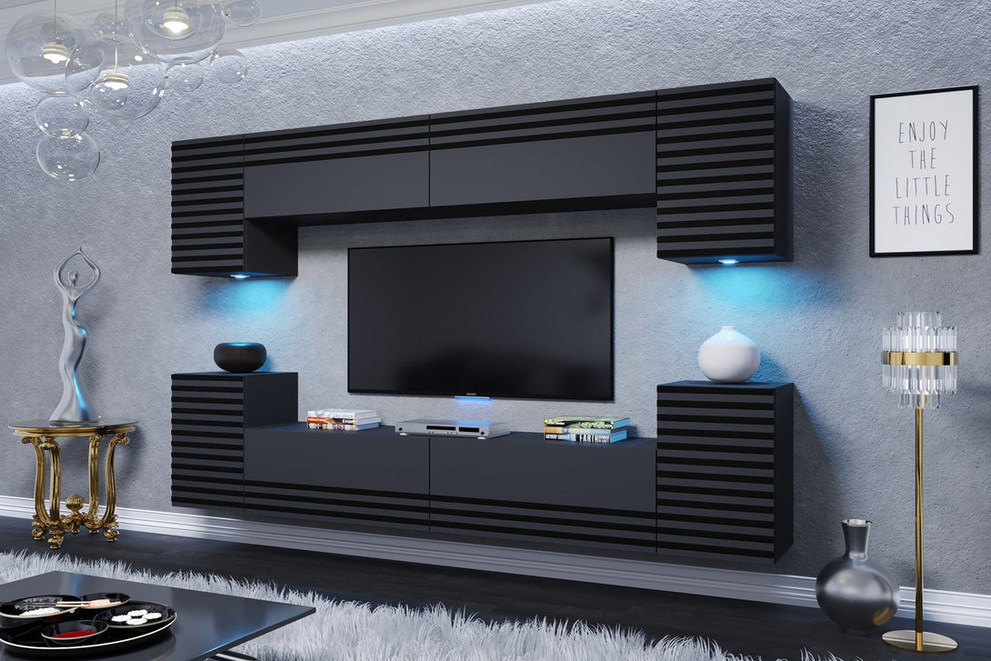 Wohnwand - 2024 Moderne Wohnwand-Highlights mit Premium-Materialien, (Komplett Set, 8-St., LUGO - P)