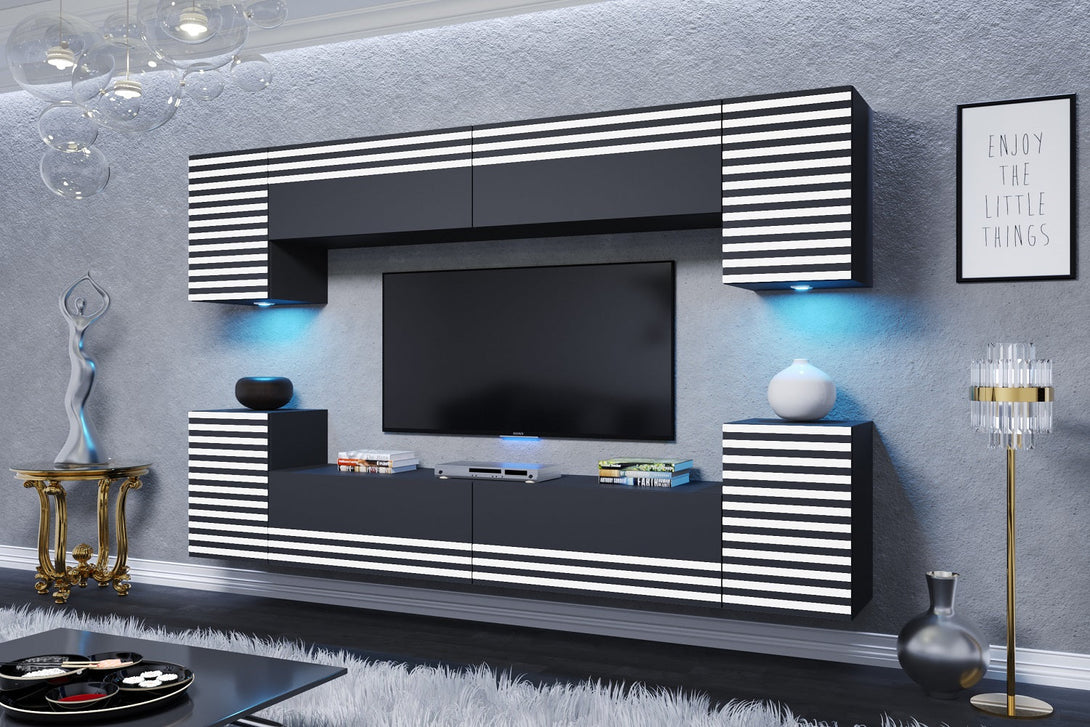 Wohnwand - 2024 Moderne Wohnwand-Highlights mit Premium-Materialien, (Komplett Set, 8-St., LUGO - P)