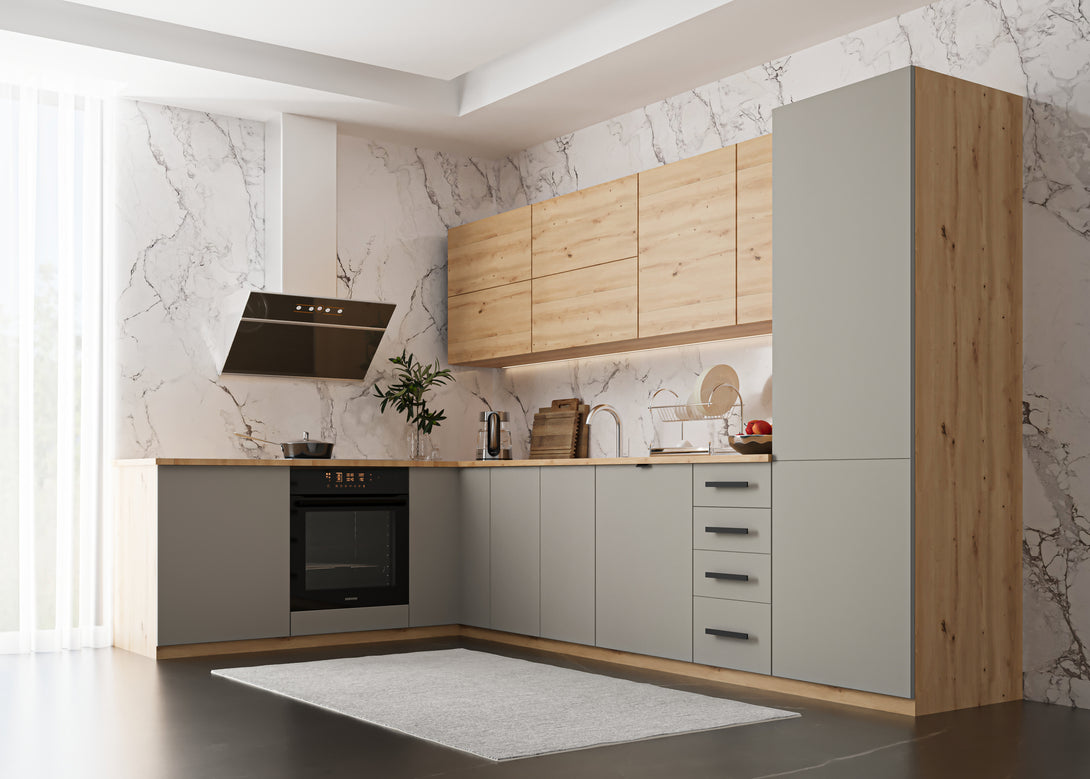 Winkelküche - Langen - Beige / Artisan Eiche - K53-330×210 cm - ROYAL24_MARKT