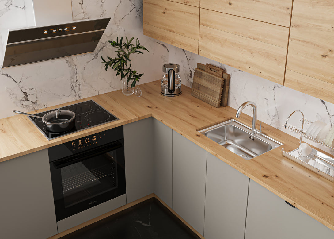 Winkelküche - Langen - Beige / Artisan Eiche - K53-330×210 cm - ROYAL24_MARKT