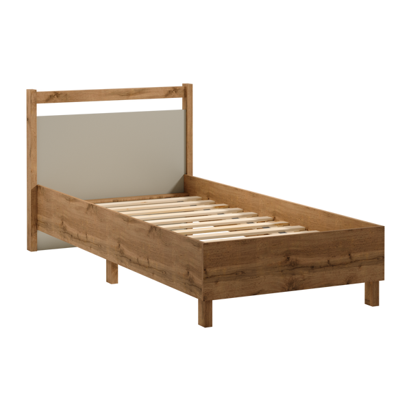 Velario Stilvolles Einzelbett 90x200 cm mit Lattenrost in Wotan Eiche – Modernes Jugendbett