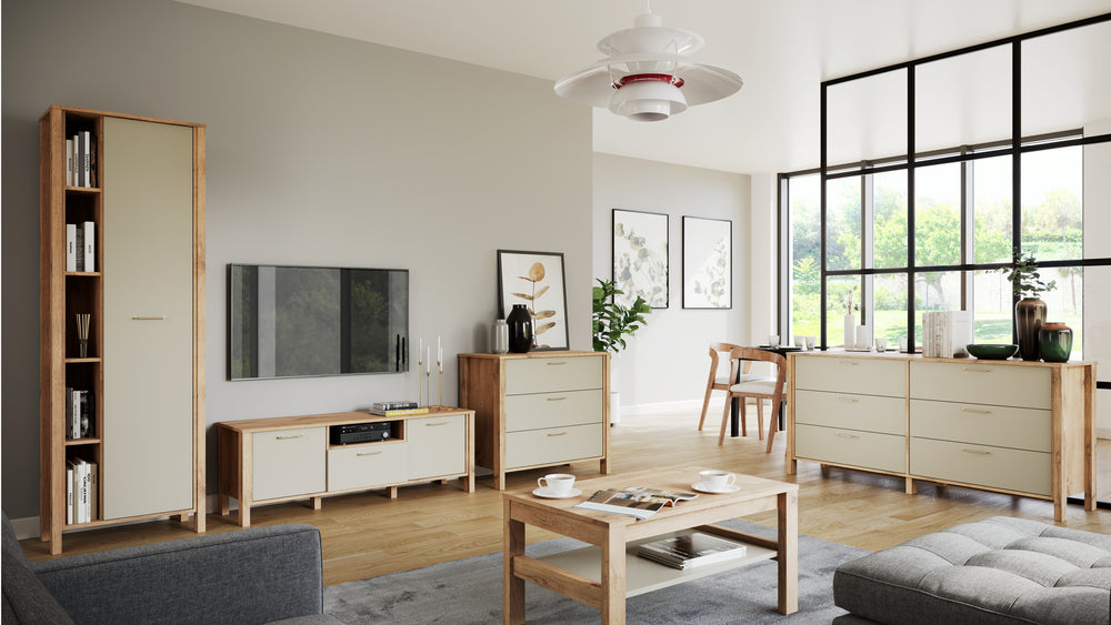 Velario Wohnzimmer-Set 5-teilig – Modernes Wohnmöbel-Set in Wotan Eiche & Beige