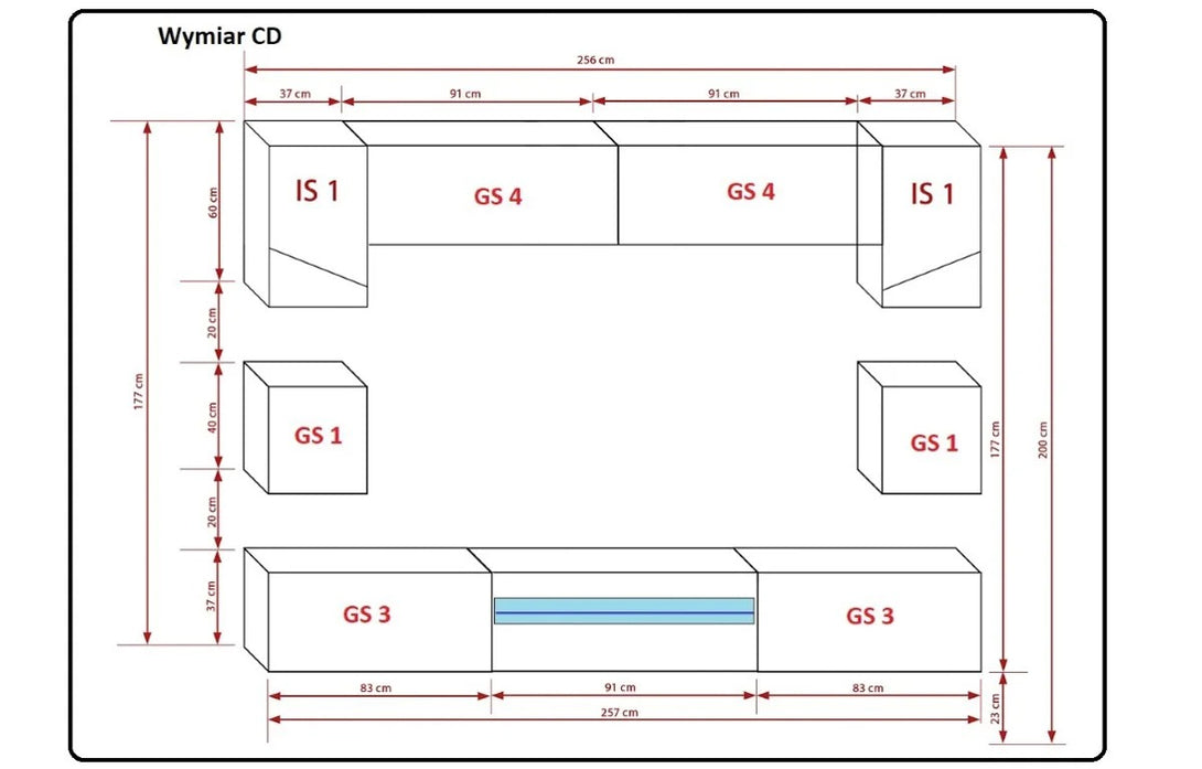 Wohnwand - Neue Wohnzimmer Wandstile / Modern und Innovativ, (Komplett Set, 1-St., Premium - Doris S62), Funktional / Ästhetisch / Modern.