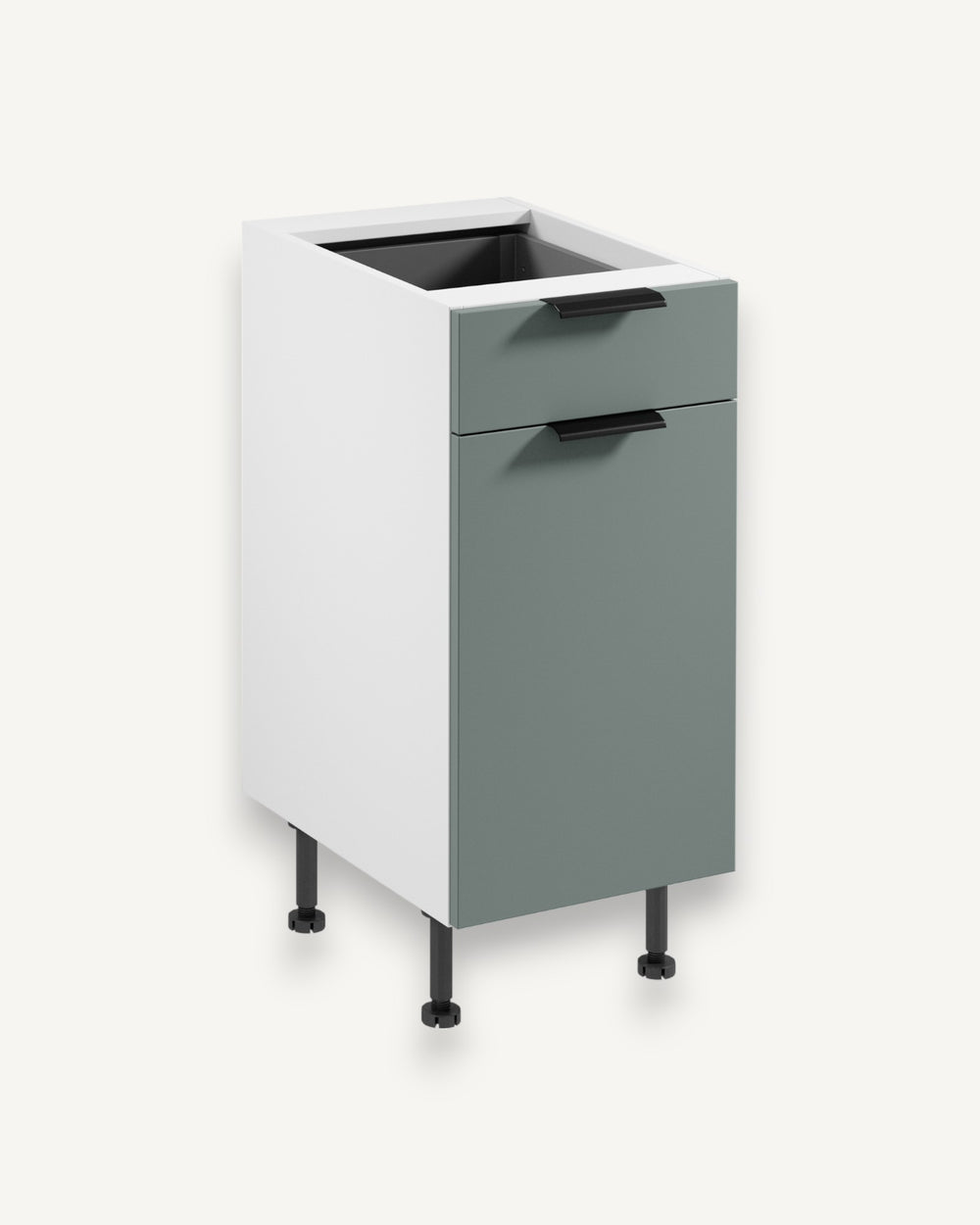 Unterschrank D40S1 P/L – Sorento Weiß Grün – Elegante Organisation für Ihre Küchenutensilien.