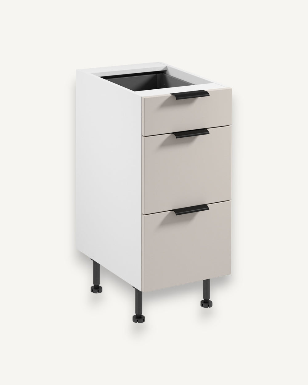 Unterschrank D40S3 AX – Sorento Weiß Beige – Praktisches Design mit 3 Schubladen.