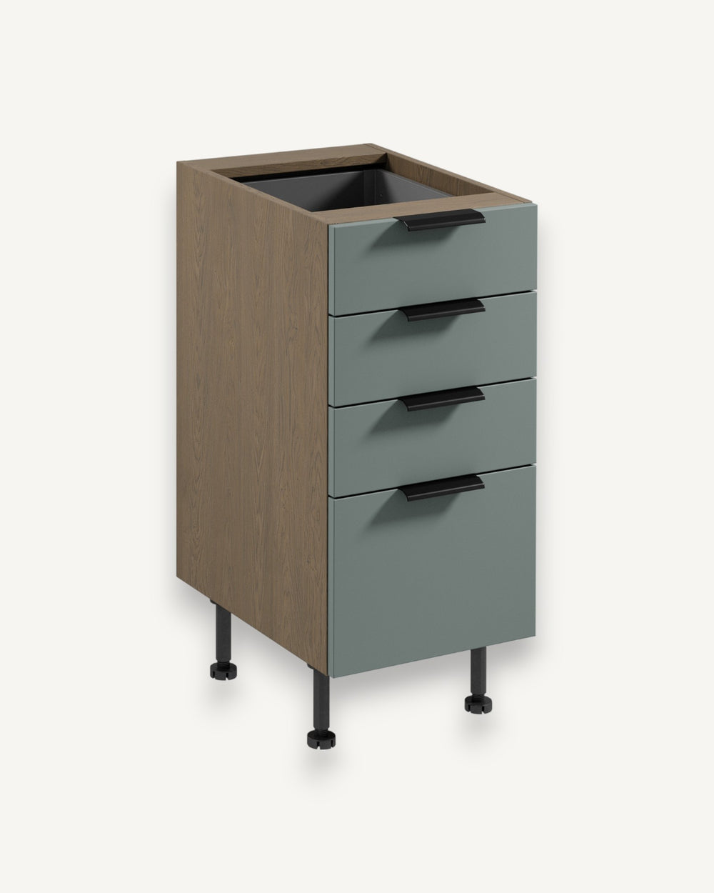 Unterschrank D40S4 AX – Sorento Grün – Elegantes Design trifft auf Stauraumwunder.