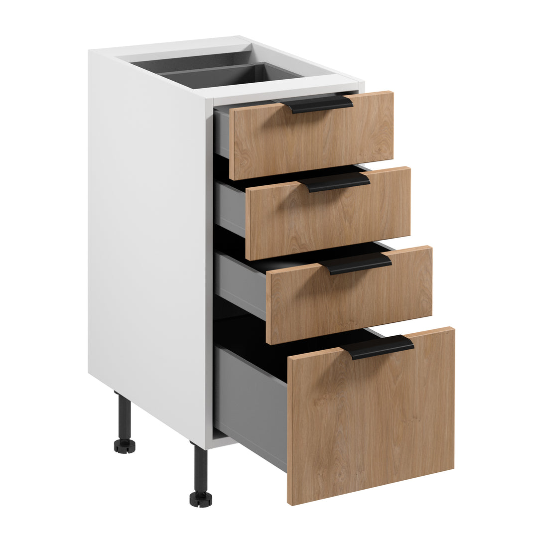 Unterschrank  D40S4 AX - Sorento Weiß Sonoma Eiche - Markantes Design, 4 praktische Schubladen für Ihre Küche. - ROYAL24_MARKT