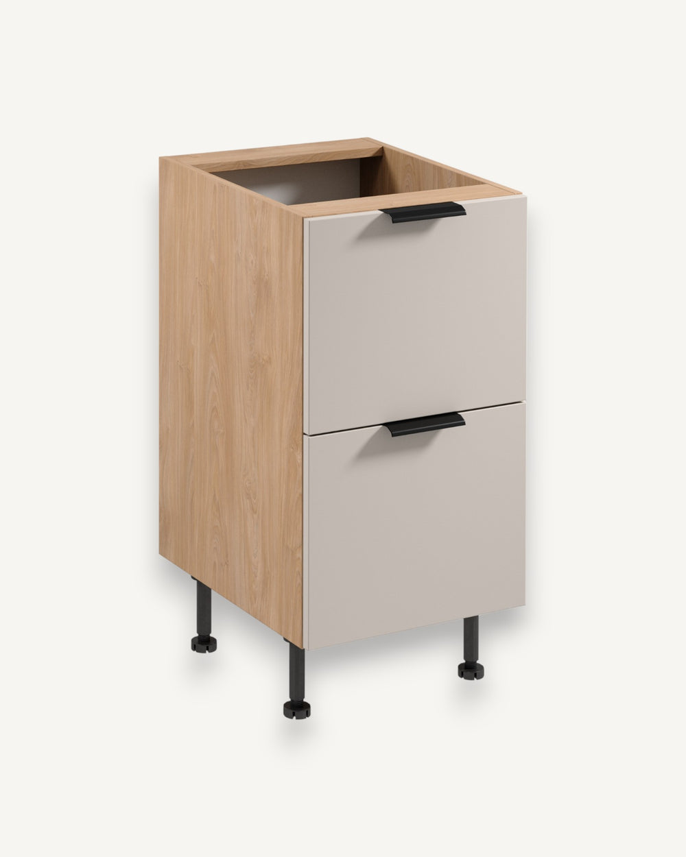 Unterschrank D45S2 AX – Sorento Beige Sonoma Eiche – Elegantes Design für eine aufgeräumte Küche.