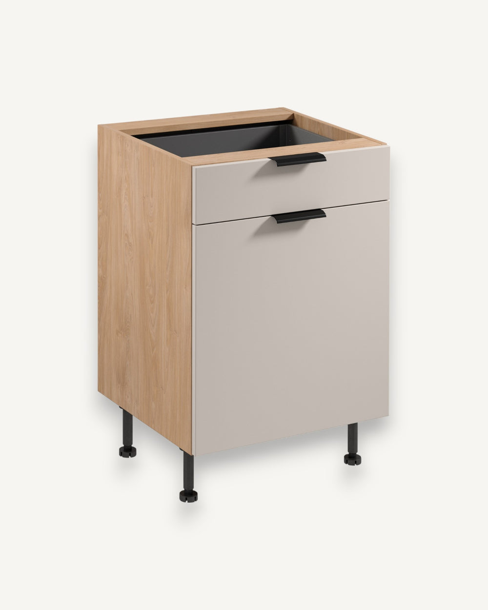 Unterschrank D60S1 P/L AX – Sorento Beige Sonoma Eiche – Geräumige Stauraumlösung für Ihre Küche.