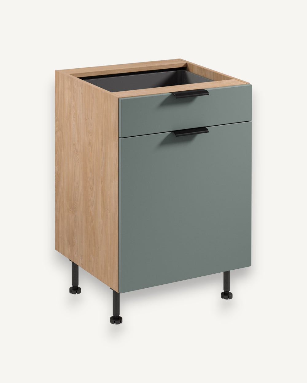 Unterschrank D60S1 P/L AX – Sorento Grün Sonoma Eiche – Design trifft Funktionalität.