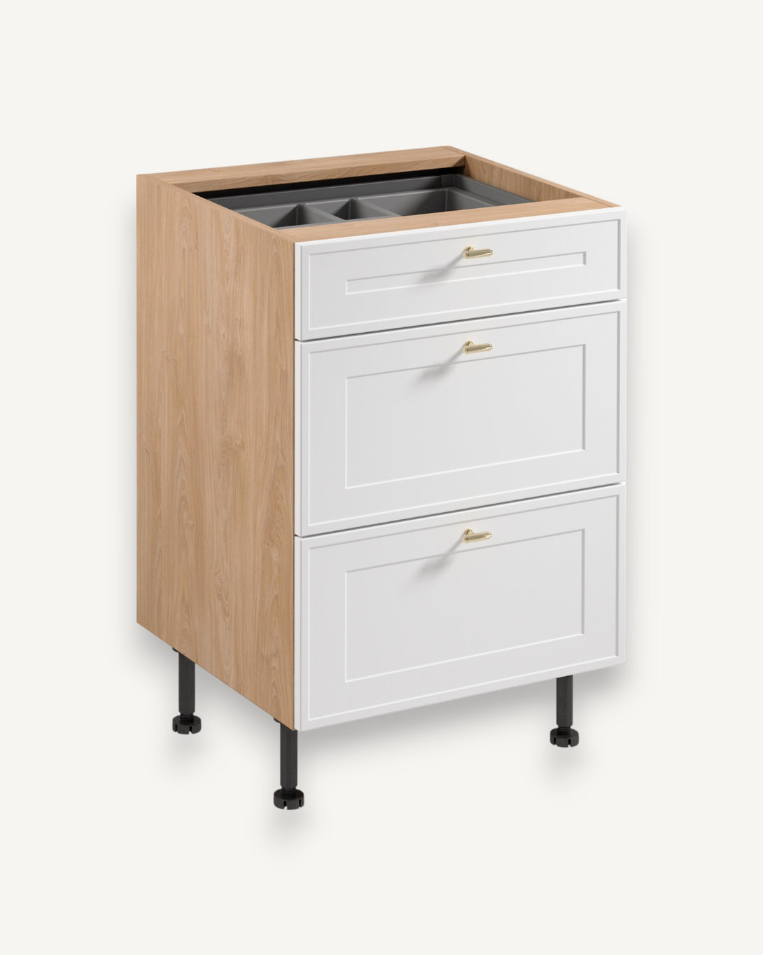 Unterschrank D60S3 AX - Sorento Sonoma Eiche Weiß - Hervorragende und effiziente Organisation für Ihre Küche. - ROYAL24_MARKT