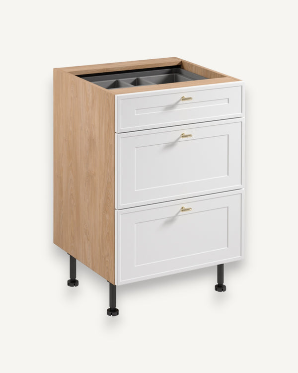 Unterschrank D60S3 AX - Sorento Sonoma Eiche Weiß - Hervorragende und effiziente Organisation für Ihre Küche. - ROYAL24_MARKT