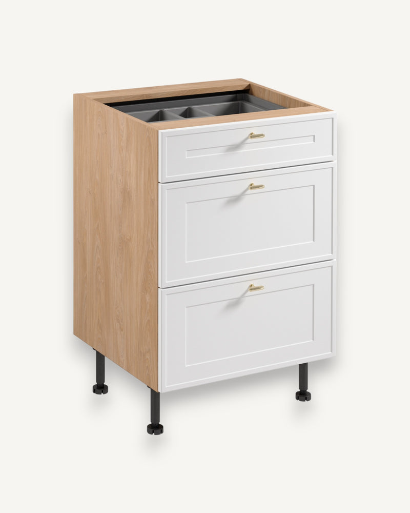 Unterschrank D60S3 AX - Sorento Sonoma Eiche Weiß - Hervorragende und effiziente Organisation für Ihre Küche.