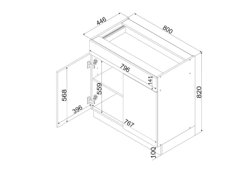Unterschrank D80S1 - ELENA - mit Schublade - ROYAL24_MARKT