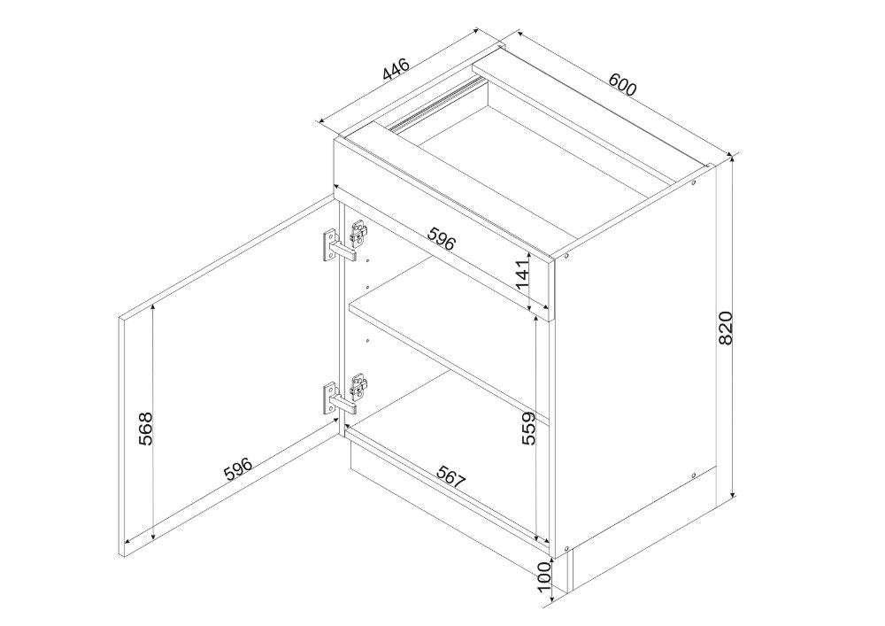 Unterschrank D60S1 P/L – ELENA - stilvoll und ideal für moderne Küchen - ROYAL24_MARKT
