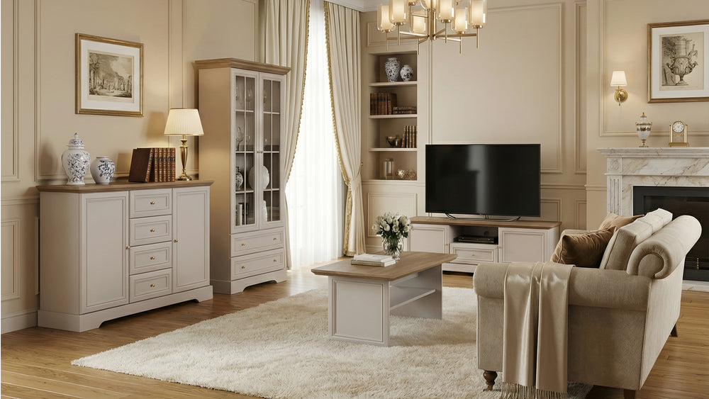 Castello Wohnzimmer-Set 3-teilig – Stilvolle Landhausmöbel in Kaschmir / Mavelie Eiche