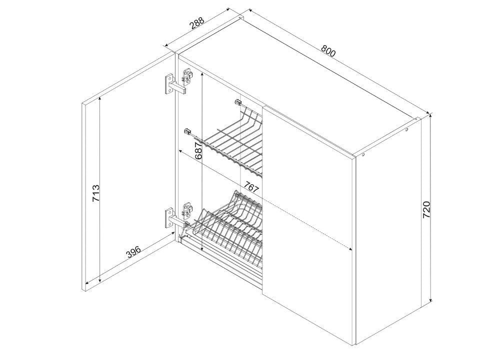 Hängeschrank mit Geschirrtrockner W80SU - VITA - Robust und langlebig verarbeitet - ROYAL24_MARKT