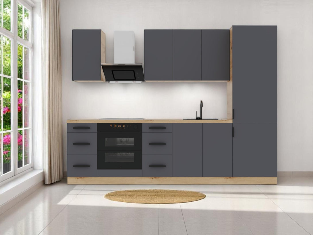 Küchenzeile K98-G280 - Langen Grau - Raumeffizienz mit Charakter - ROYAL24_MARKT