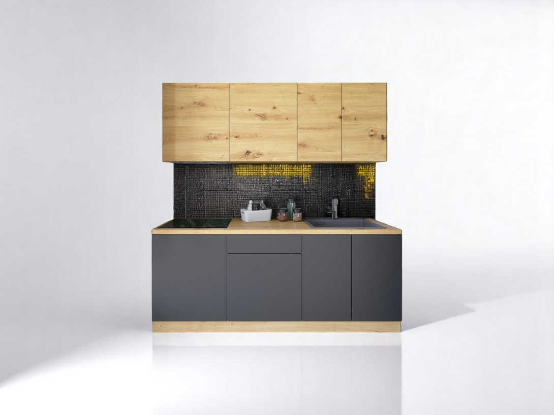 Küchenzeile - Langen - Grau-Artisan Eiche - K21-G200 cm. - ROYAL24_MARKT