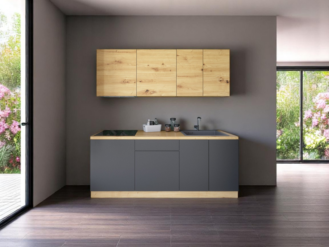 Küchenzeile - Langen - Grau-Artisan Eiche - K21-G200 cm. - ROYAL24_MARKT