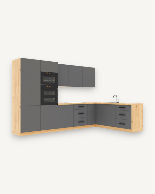 Winkelküche K100-G330 - Langen Grau - mit System – durchdacht geplant