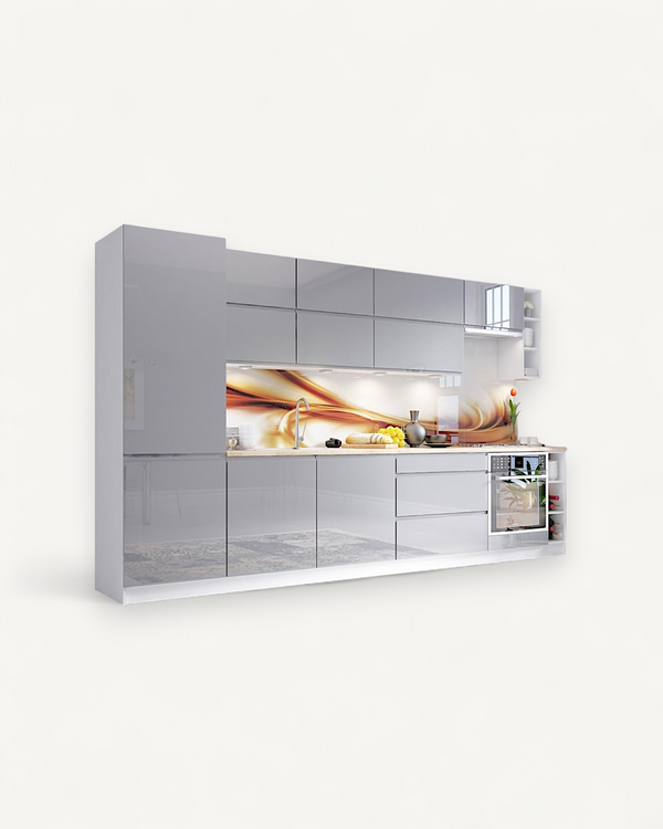 Küchenzeile - Aspen - Grau (Hochglanz) - K40-G340 cm - ROYAL24_MARKT
