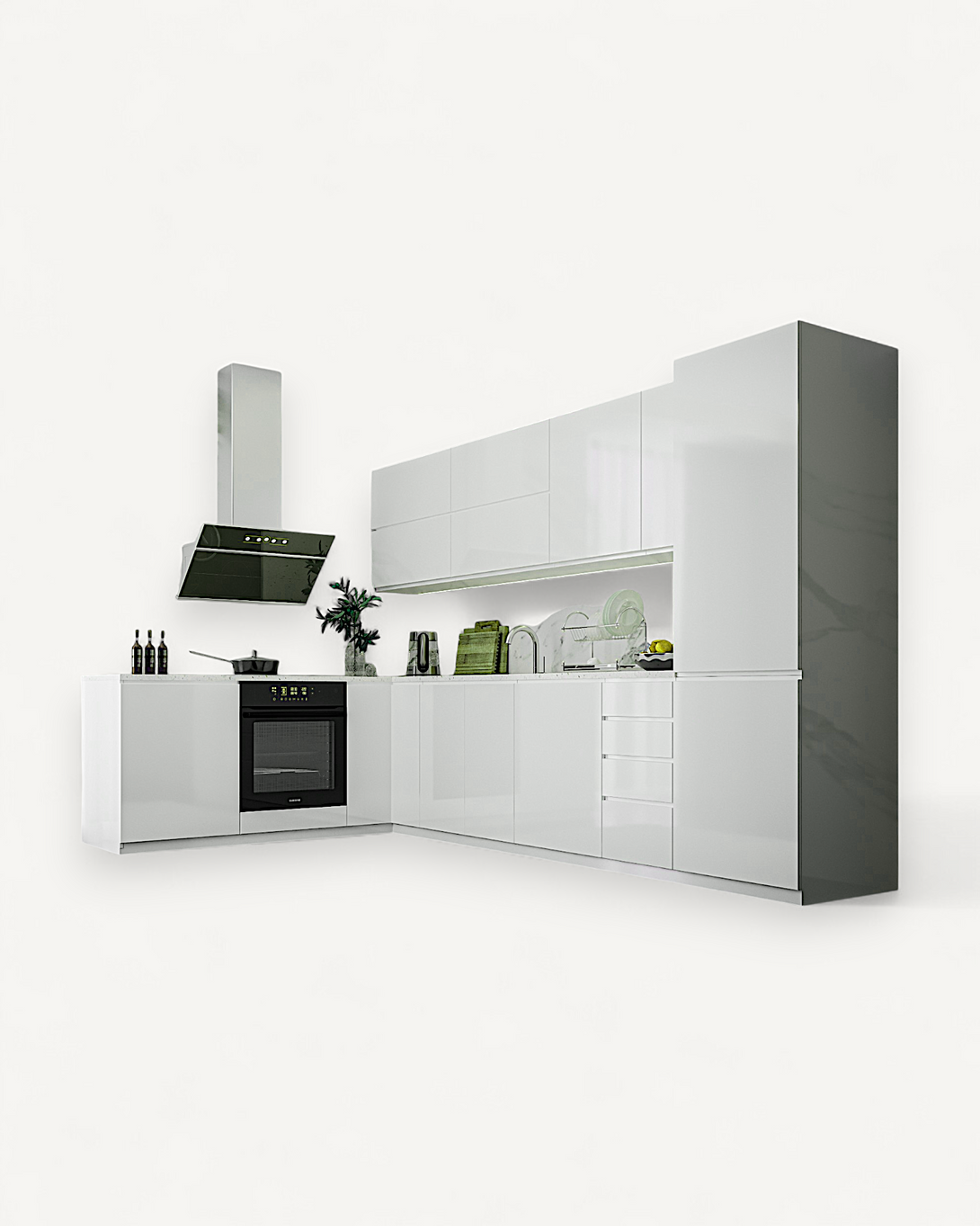 Winkelküche - Aspen - Weiß (Hochglanz) - K55-330×210 cm - ROYAL24_MARKT