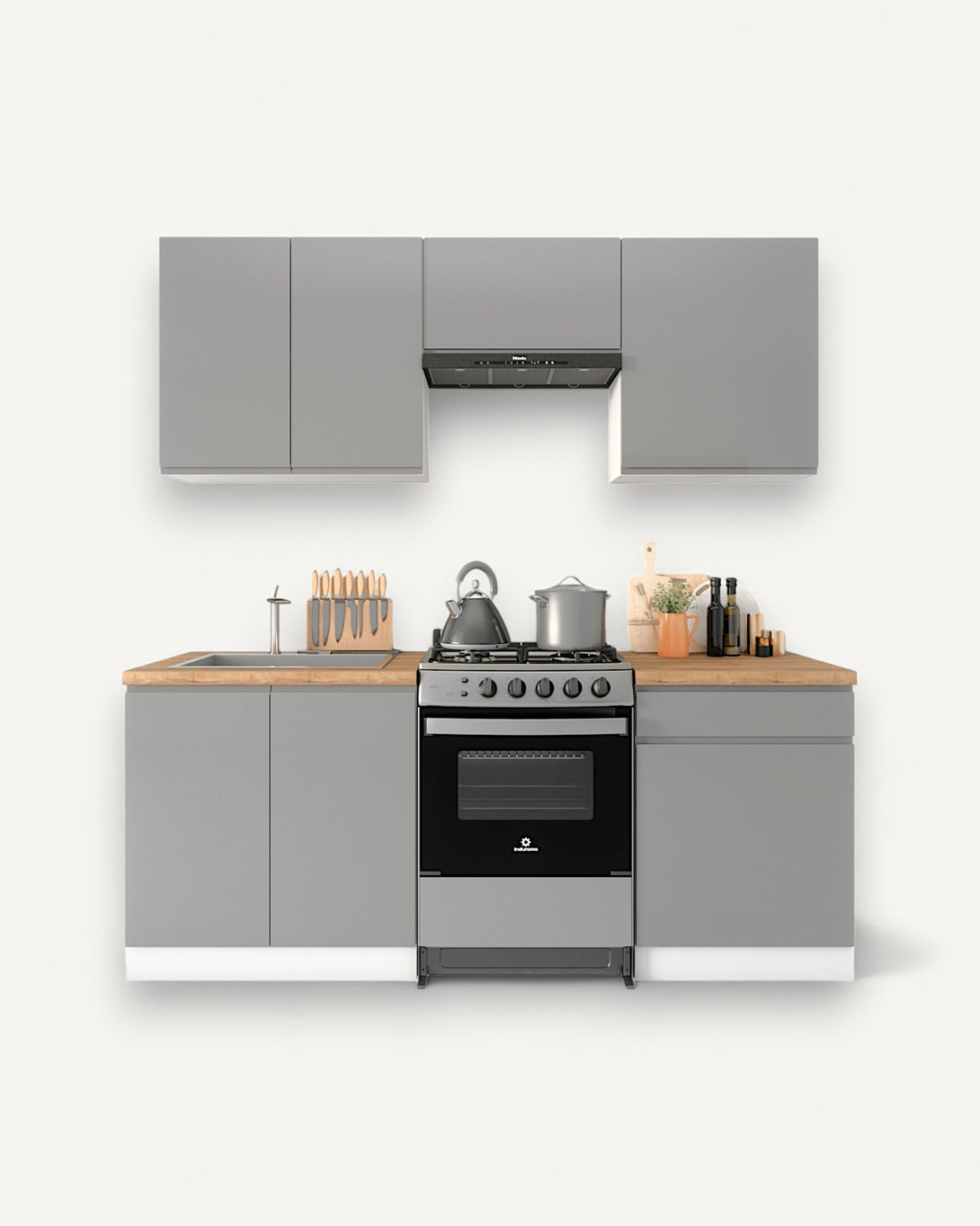 Küchenzeile - Aspen - Grau (Hochglanz) - K36-G200 cm - ROYAL24_MARKT