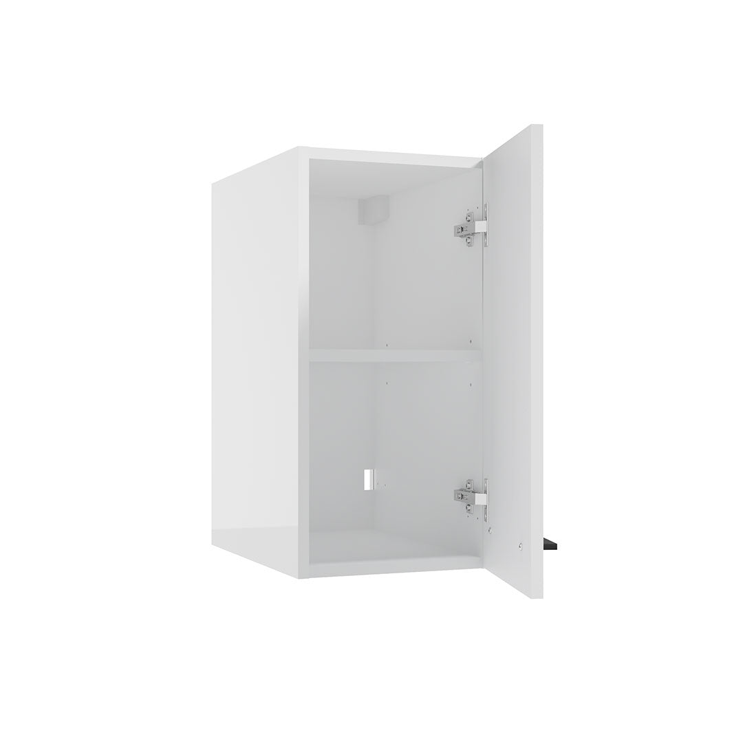 Badezimmer Hochschrank - METRO SYSTEM A30 - goldenes Eichendekor - weißer Hochglanzlack - Schwarzer Mattlack