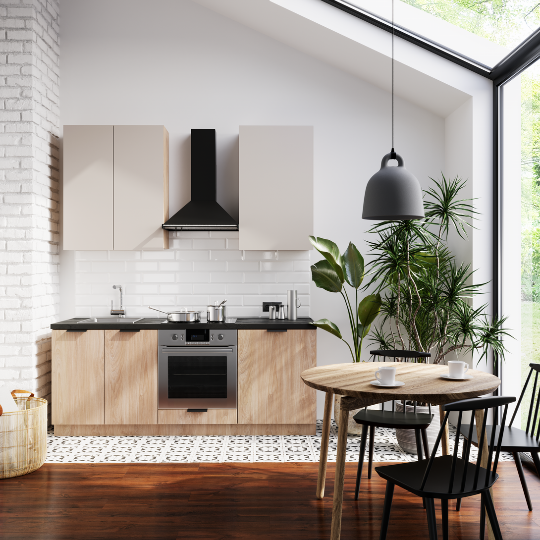 Küchenzeile - Sorento - Beige & Sonoma Eiche (Matt) - K46-G200 cm. - ROYAL24_MARKT