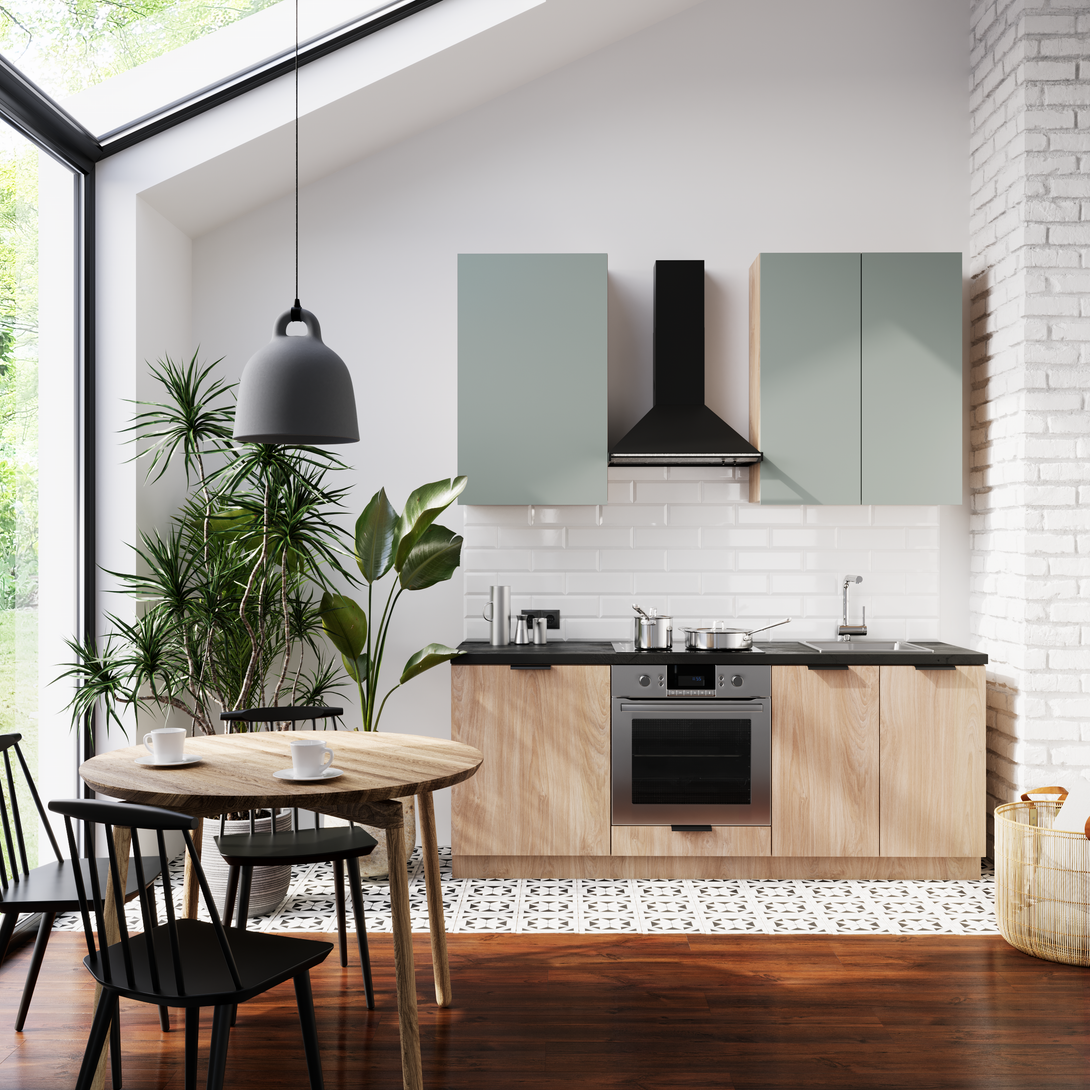 Küchenzeile - Sorento / Grün & Sonoma Eiche (Matt) - K1-G200 cm - ROYAL24_MARKT