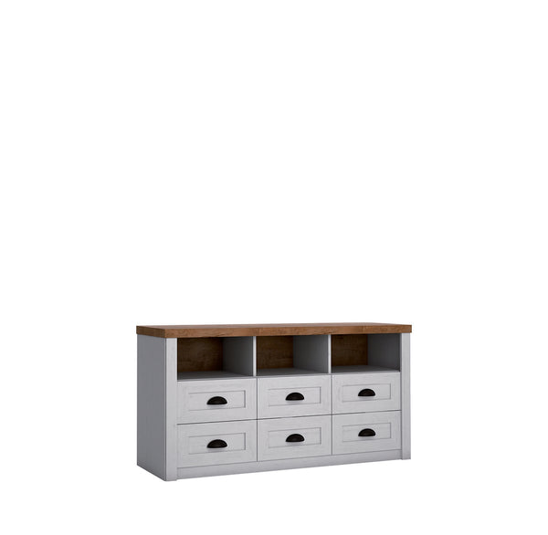 Stilvolle Kommode Portivo im Landhausstil mit 6 Schubladen und 3 offenen Fächern – Geräumig & Hochwertig